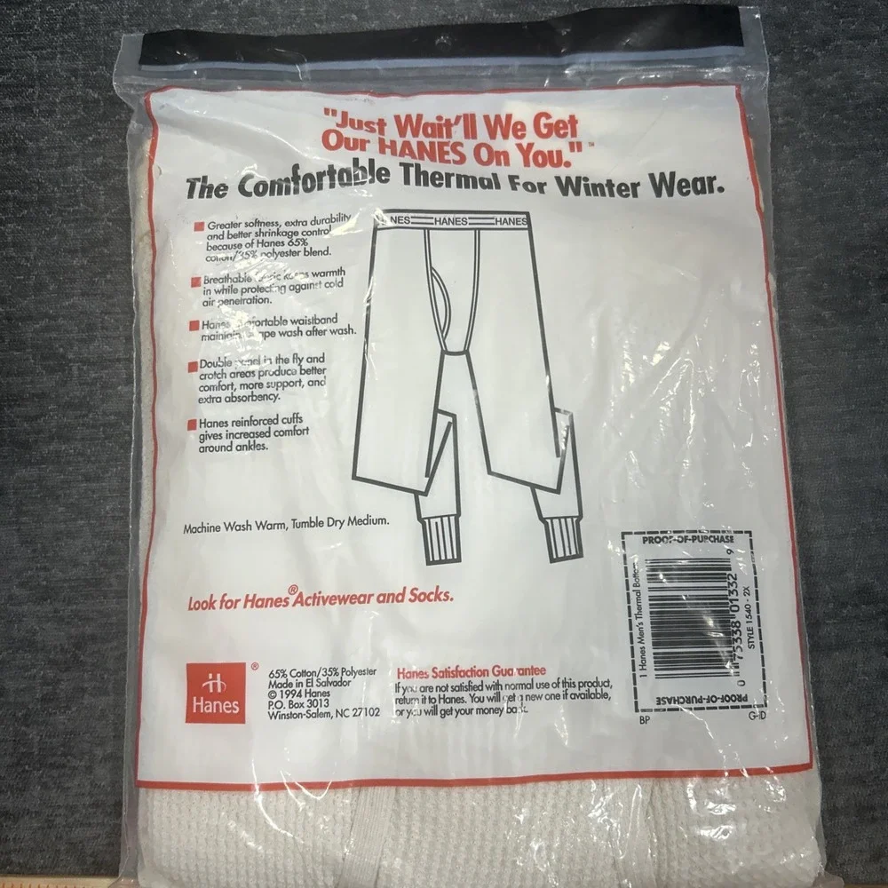 New Old Stock 1994 Hanes Thermal Pants Bottom Cream Size: 2X 46-48 SEALED
